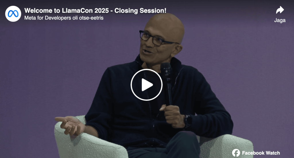 Video cover image showing Microsoft's Satya Nadella seated, speaking into a microphone.