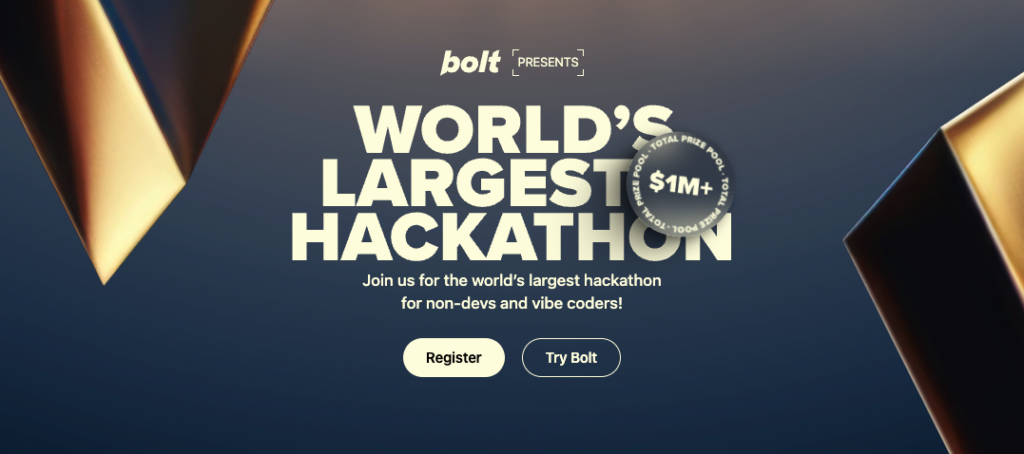 Screenshot from the top of the Bolt.new hackathon landing page.