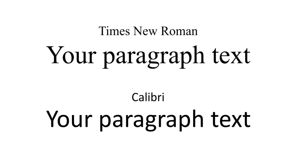 The image shows the Times New Roman and Calibri fonts.